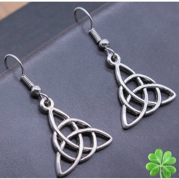 Silver Trinity Knot Earrings 0.78” – Celtic Symbol Jewelry, Boho, Spiritual Gift - Picture 1 of 4